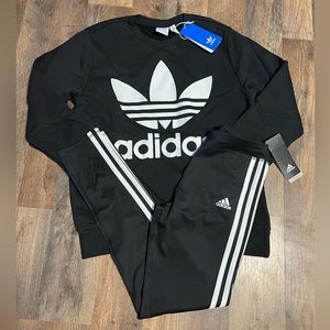 New adidas girls trefoil crew and skinny pants 2pc set size large